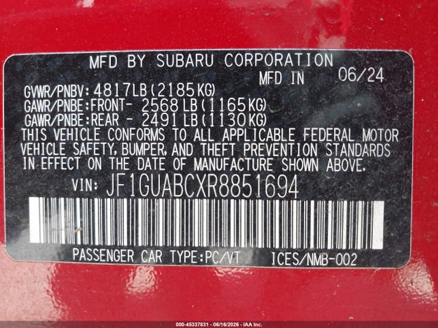 Subaru Impreza Base 5-door 2024 JF1GUABCXR8851694 Image 9