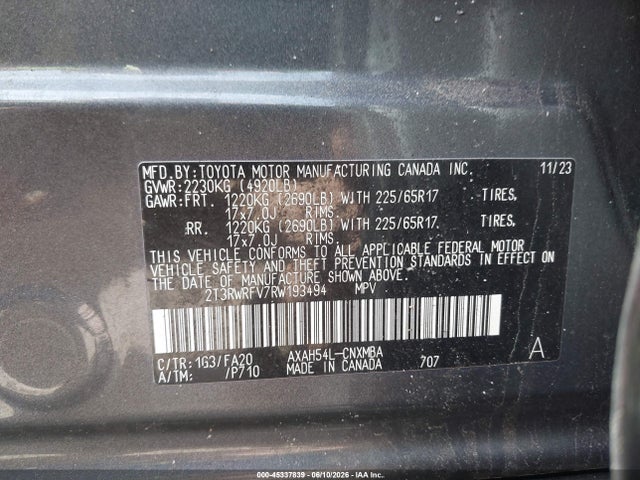 2024 Toyota Rav4 Hybrid Xle მანქანა იყიდება აუქციონზე, vin: 2T3RWRFV7RW193494, აუქციონის ნომერი: 45337839