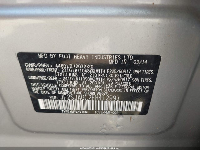 Aukcja sprzedaży 2015 Subaru Forester 2.5i Premium, vin: JF2SJAGC2FH412993, numer aukcji: 45337871