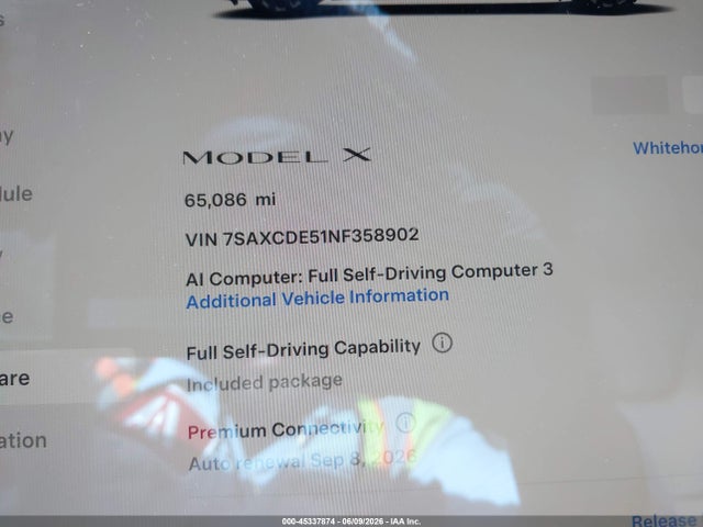 Aukcja sprzedaży 2022 Tesla Model X Dual Motor All-wheel Drive/plaid Tri Motor All-wheel Drive, vin: 7SAXCDE51NF358902, numer aukcji: 45337874