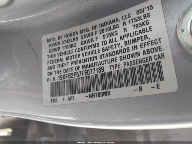 Продажа на аукционе авто 2015 Honda Civic Lx, vin: 19XFB2F57FE077189, номер лота: 45337876
