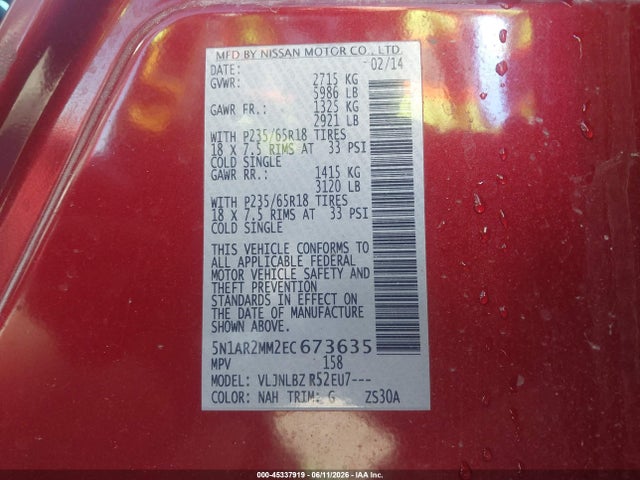 Nissan Pathfinder S 2014 5N1AR2MM2EC673635 Image 9