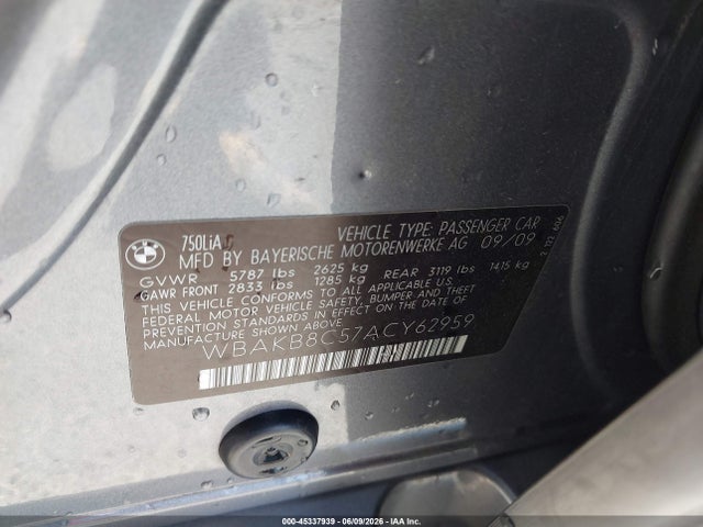 Aukcja sprzedaży 2010 Bmw 750li, vin: WBAKB8C57ACY62959, numer aukcji: 45337939