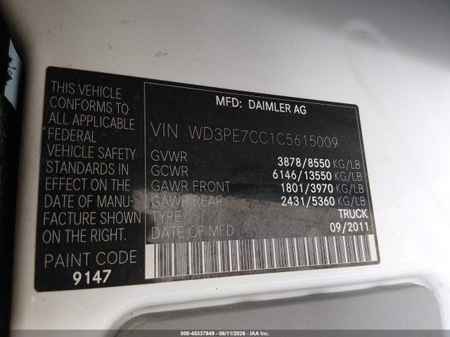 Aukcja sprzedaży 2012 Mercedes-benz Sprinter 2500 Normal Roof, vin: WD3PE7CC1C5615009, numer aukcji: 45337949