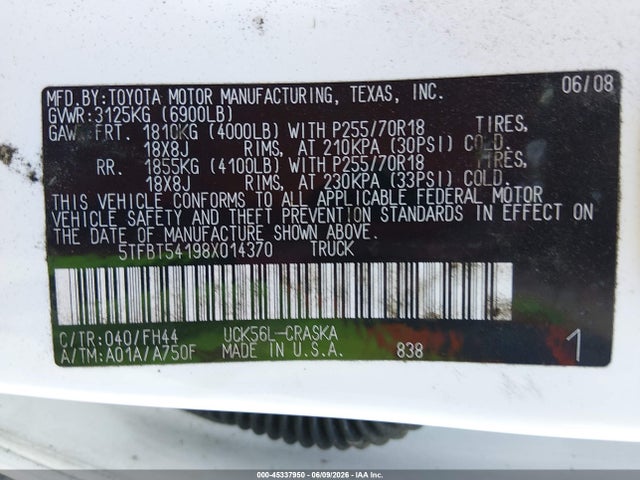 Aukcja sprzedaży 2008 Toyota Tundra Base 4.7l V8, vin: 5TFBT54198X014370, numer aukcji: 45337950