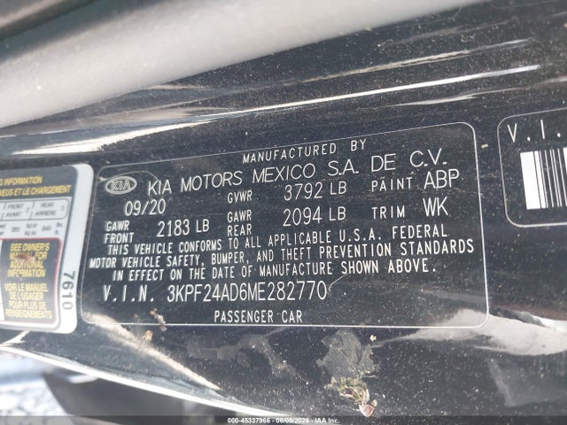Aukcja sprzedaży 2021 Kia Forte Lxs, vin: 3KPF24AD6ME282770, numer aukcji: 45337966