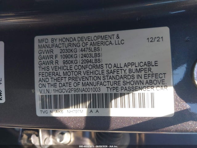 Honda Accord Touring 2022 1HGCV2F95NA001003 Image 9
