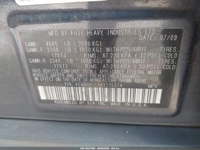 Aukcja sprzedaży 2010 Subaru Outback 2.5i Premium, vin: 4S4BRBCC9A3315374, numer aukcji: 45337980