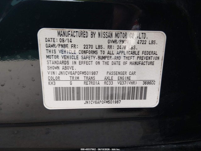 Продажа на аукционе авто 2015 Infiniti Q40, vin: JN1CV6AP0FM501987, номер лота: 45337982