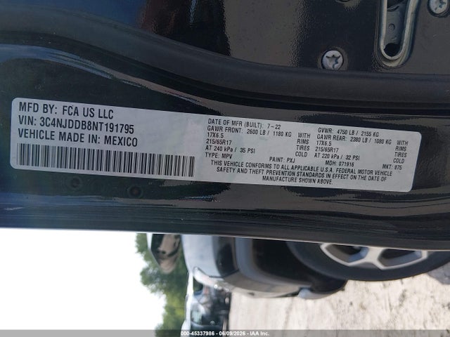 Продажа на аукционе авто 2022 Jeep Compass Trailhawk 4x4, vin: 3C4NJDDB8NT191795, номер лота: 45337986