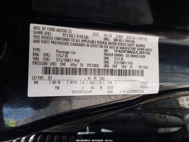 Ford FOCUS SEL 2018 1FADP3M20JL305109 Image 9
