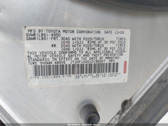 Aukcja sprzedaży 2001 Lexus Rx 300, vin: JTJHF10U010196207, numer aukcji: 45338016