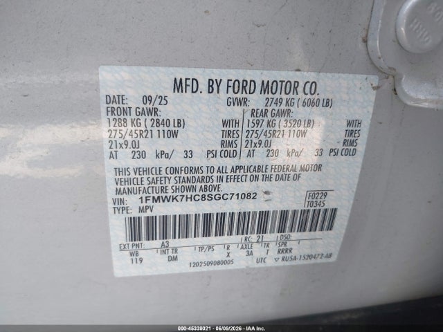 Ford Explorer Platinum 2025 1FMWK7HC8SGC71082 Image 9