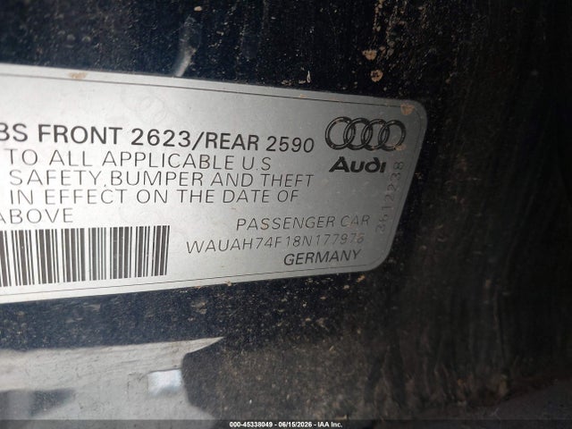 45338049 :رقم المزاد ، WAUAH74F18N177978 vin ، 2008 Audi A6 3.2 مزاد بيع