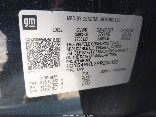 45338063 :رقم المزاد ، 1GYS4RKL7PR204450 vin ، 2023 Cadillac Escalade Esv 4wd Sport Platinum مزاد بيع