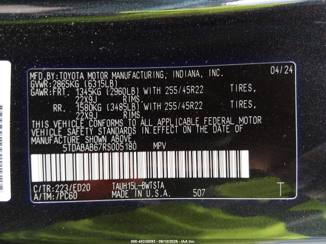 Продажа на аукционе авто 2024 Lexus Tx 500h F Sport Premium, vin: 5TDABAB67RS005180, номер лота: 45338093
