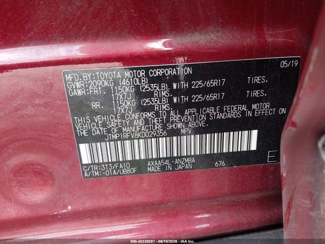 Toyota Rav4 Xle 2019 JTMP1RFV8KD029356 Image 9