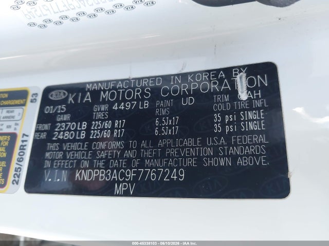KIA Sportage Lx 2015 KNDPB3AC9F7767249 Image 9