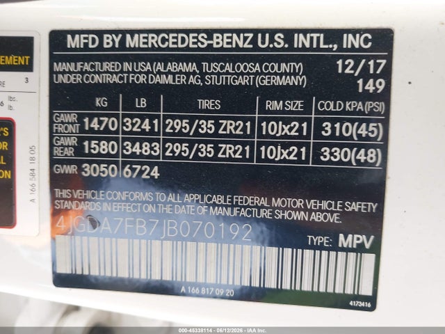 Продаж на аукціоні авто 2018 Mercedes-benz Amg Gle 63 S 4matic, vin: 4JGDA7FB7JB070192, номер лоту: 45338114