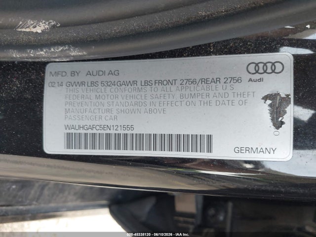 2014 Audi A6 3.0t Premium Plus მანქანა იყიდება აუქციონზე, vin: WAUHGAFC5EN121555, აუქციონის ნომერი: 45338120