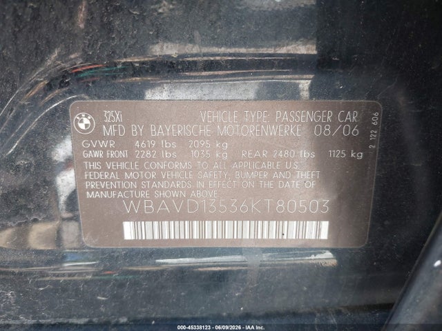 Aukcja sprzedaży 2006 Bmw 325xi, vin: WBAVD13536KT80503, numer aukcji: 45338123
