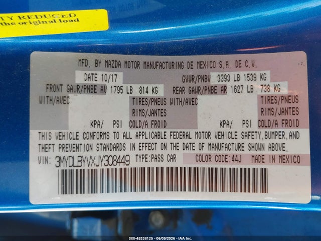3MYDLBYVXJY308449 Toyota YARIS IA