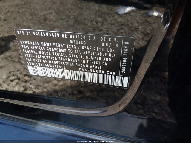 2014 Volkswagen Jetta 2.0l Tdi Value Edition მანქანა იყიდება აუქციონზე, vin: 3VWLL7AJ9EM445553, აუქციონის ნომერი: 45338135
