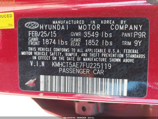 Hyundai ACCENT GS 2015 KMHCT5AE7FU225119 Image 9