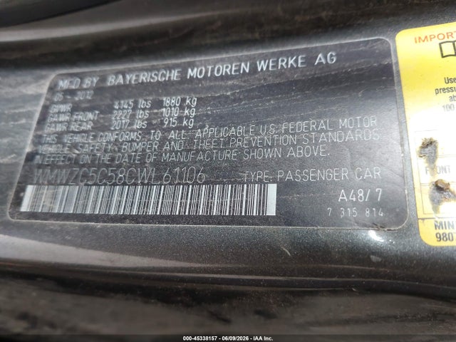 45338157 :رقم المزاد ، WMWZC5C58CWL61106 vin ، 2012 Mini Cooper S Countryman مزاد بيع