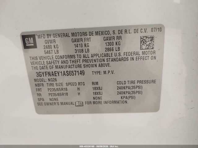 Продаж на аукціоні авто 2010 Cadillac Srx Luxury Collection, vin: 3GYFNAEY1AS657149, номер лоту: 45338169