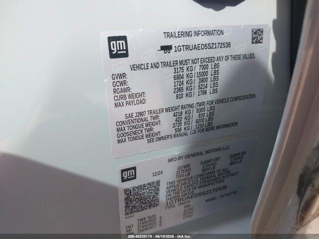 2025 Gmc Sierra 1500 4wd  Standard Box Pro მანქანა იყიდება აუქციონზე, vin: 1GTRUAED5SZ172536, აუქციონის ნომერი: 45338175