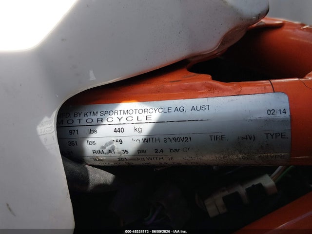 45338173 :رقم المزاد ، VBKV29400EM906680 vin ، 2014 Ktm 1190 Adventure R مزاد بيع