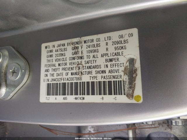 Aukcja sprzedaży 2010 Acura Tsx 2.4, vin: JH4CU2F61AC007868, numer aukcji: 45338178