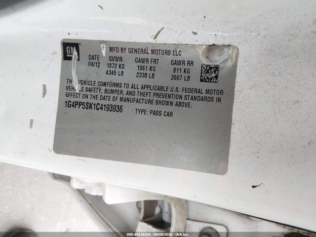 45338205 :رقم المزاد ، 1G4PP5SK1C4193936 vin ، 2012 Buick Verano مزاد بيع