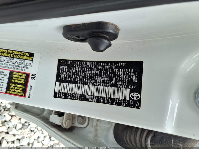 45338215 :رقم المزاد ، 5YFBPRHE2GP568002 vin ، 2016 Toyota Corolla Le Eco مزاد بيع