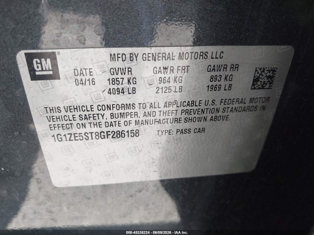 1G1ZE5ST8GF286158 Chevrolet MALIBU 1LT