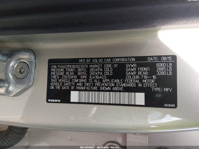 Auction sale of the 2016 Volvo Xc90 T6 Momentum, vin: YV4A22PK8G1023576, lot number: 45338281