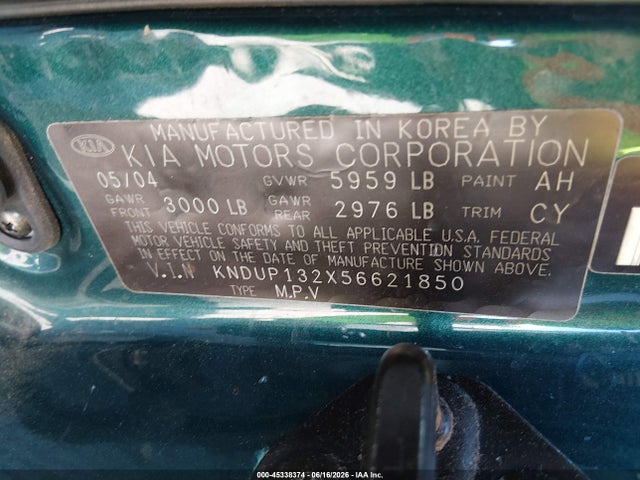 Продаж на аукціоні авто 2005 Kia Sedona Ex/lx, vin: KNDUP132X56621850, номер лоту: 45338374
