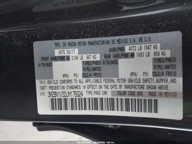 Продаж на аукціоні авто 2018 Mazda Mazda3 Touring, vin: 3MZBN1V33JM175924, номер лоту: 45338407
