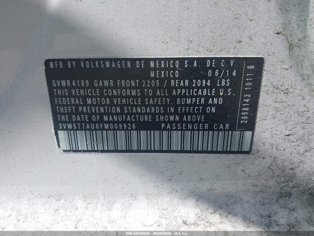 45338436 :رقم المزاد ، 3VW5T7AU6FM009926 vin ، 2015 Volkswagen Golf Gti 2.0t S 4-door مزاد بيع