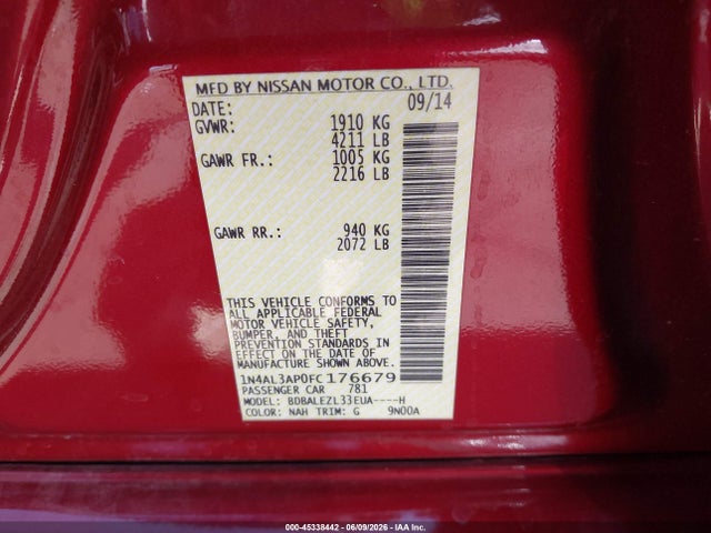 Aukcja sprzedaży 2015 Nissan Altima 2.5 S, vin: 1N4AL3AP0FC176679, numer aukcji: 45338442