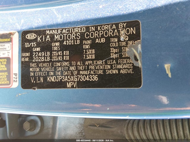 45338445 :رقم المزاد ، KNDJP3A5XG7304336 vin ، 2016 Kia Soul + مزاد بيع