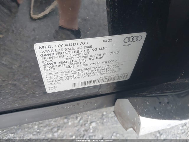 45338446 :رقم المزاد ، WA1B4AFY1N2113090 vin ، 2022 Audi Sq5 Premium Plus Tfsi Quattro Tiptronic مزاد بيع