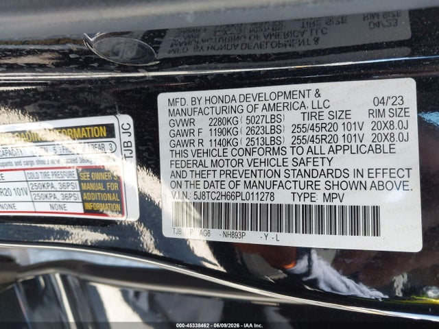 2023 Acura Rdx A-spec Package მანქანა იყიდება აუქციონზე, vin: 5J8TC2H66PL011278, აუქციონის ნომერი: 45338462