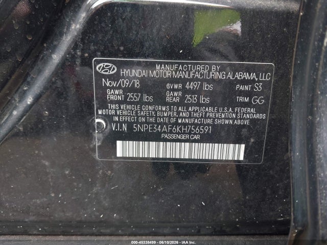Продажа на аукционе авто 2019 Hyundai Sonata Sel, vin: 5NPE34AF6KH756591, номер лота: 45338499
