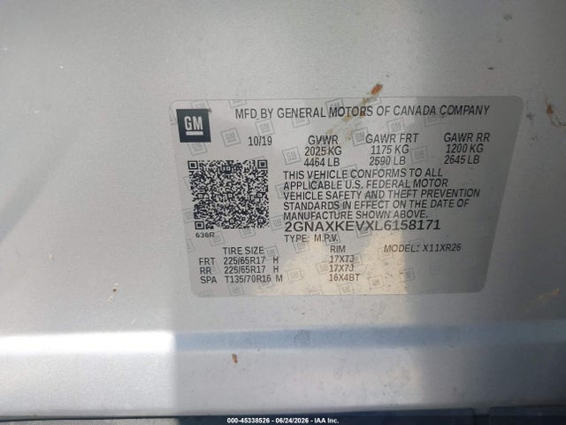 2GNAXKEVXL6158171 Chevrolet Equinox Fwd Lt 1.5l Turbo