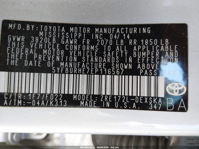 Toyota Corolla S Plus 2014 5YFBURHE7EP116567 Image 9