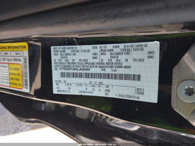 Ford Ranger Xlt 2019 1FTER4FH9KLA04260 Image 9