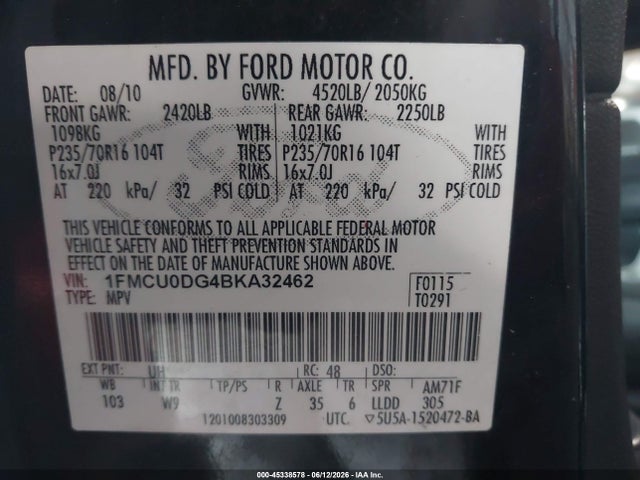 Aukcja sprzedaży 2011 Ford Escape Xlt, vin: 1FMCU0DG4BKA32462, numer aukcji: 45338578