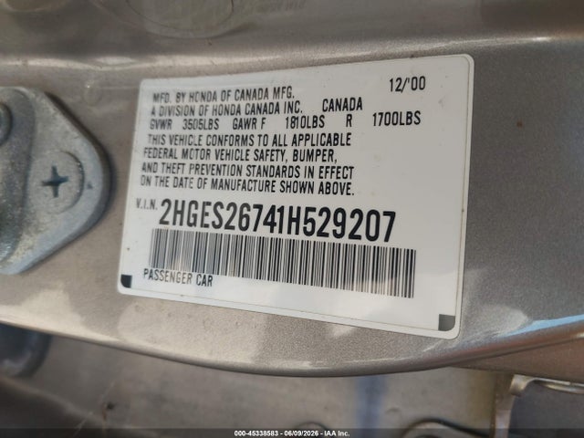 Aukcja sprzedaży 2001 Honda Civic Ex, vin: 2HGES26741H529207, numer aukcji: 45338583